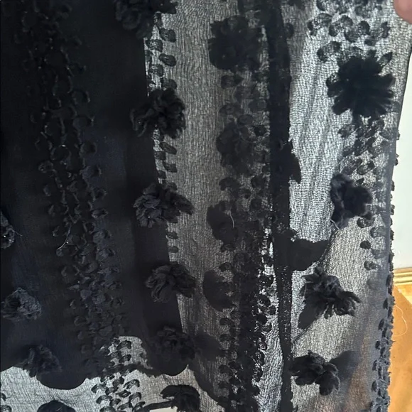 Anthropologie Polygram Black Textured Midi Dress with tie belt - Picture 6 of 10